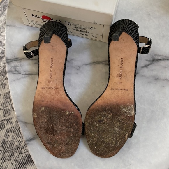 Manolo Blahnik black heeled sandals. Names Choas. Suede fishnet. - Picture 11 of 11
